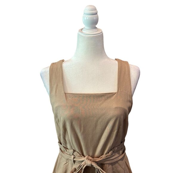 Monteau Beige Sleeveless Button-Down Belted Dress L - Picture 2 of 8